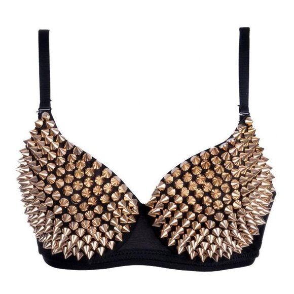 FASHION Metallic Spike Punk Goth Bra Clubwear - Gold - Picture 1 of 3